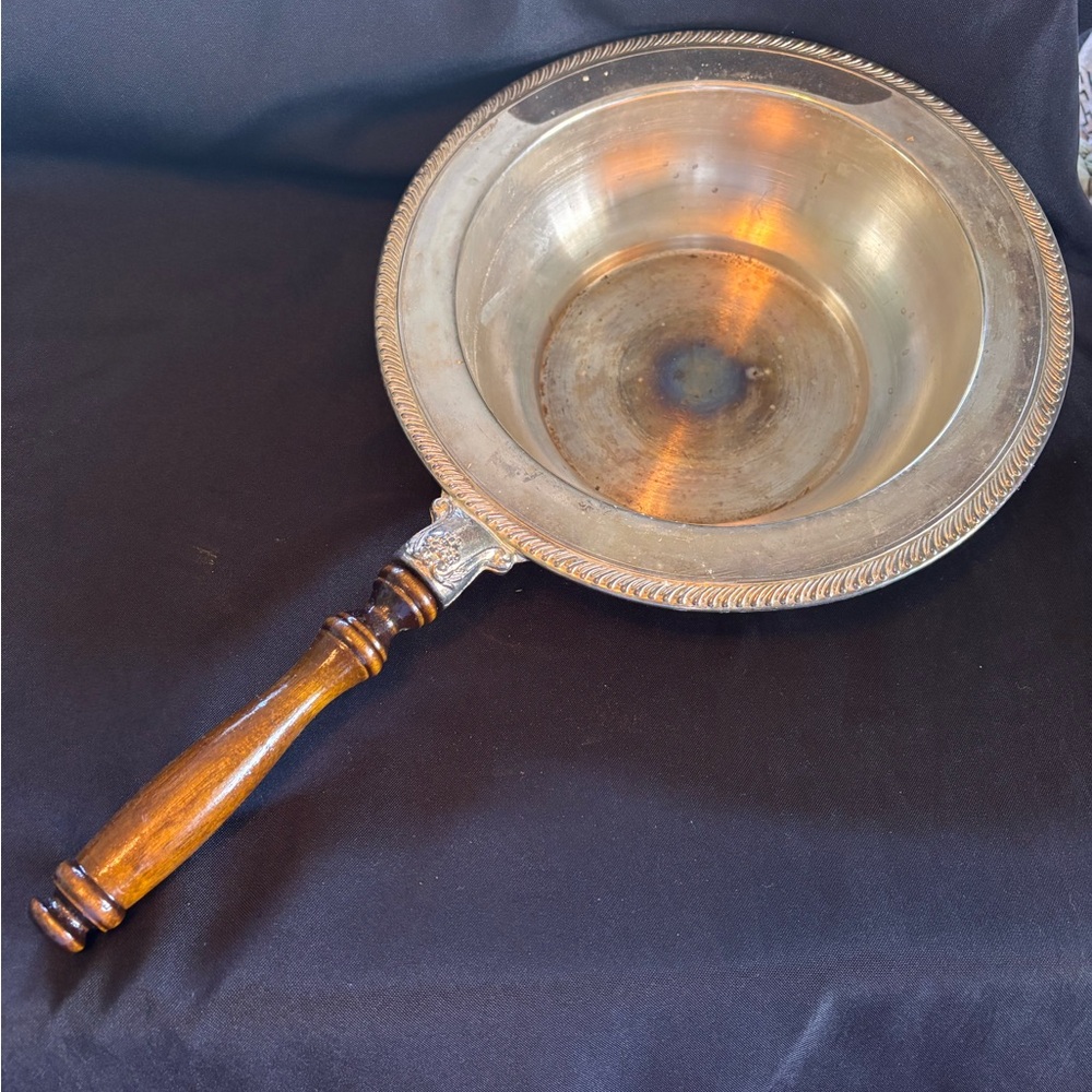 Vintage Wood-Handled Silver tone Serving Pan - Brown/Gold